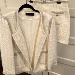 NWOT Zara white bouclé skirt and jacket set